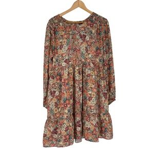 Peruvian Connection‎ Vintage Blooms Floral Long Sleeve Smocked Mini Dress Size M